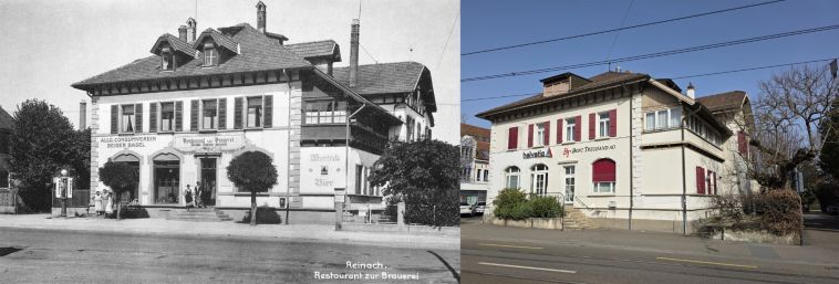 Gestern und heute: Hauptstrasse 6 / Ecke Hauptstrasse — Brauereiweg Foto: z.V.g.