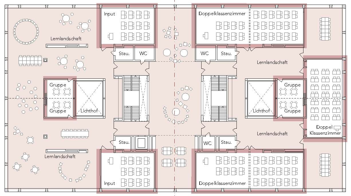 Die Räume der jeweiligen Stufen können flexibel verändert werden. (Projektverfasser: Masswerk Architekten AG / Gesamtleistungsanbieter: Steiner AG)